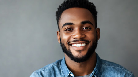 Close up portrait of a happy young african american man smilingの素材