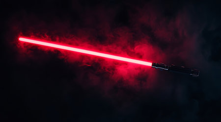 3d render of a red laser beam with smoke on black backgroundの素材