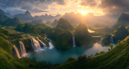 Panoramic view of Tam Coc waterfall in La Palma island, Canary Islands, Spainの素材