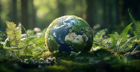 Globe in the green forest. Elements of this image furnished by NASAの素材