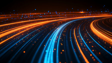 Abstract technology background with glowing lines and dots. 3D Renderingの素材