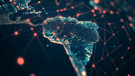 Digital world map. Global network connection. 3D Rendering.の素材