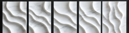 Set of four marble banners with white stripes on black background. 3d illustrationの素材