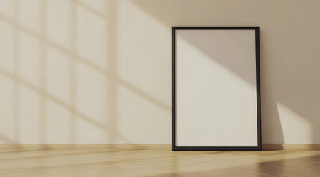 Empty black picture frame leaning on a white wall. 3d rendering mock upの素材
