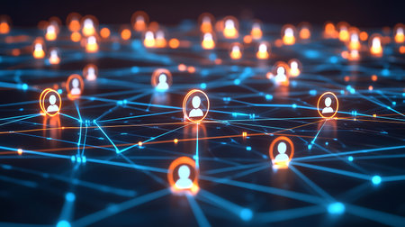 Social network concept with glowing connection lines. 3d rendering toned imageの素材