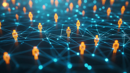 Social network concept. Network of people on blue background. 3D renderingの素材