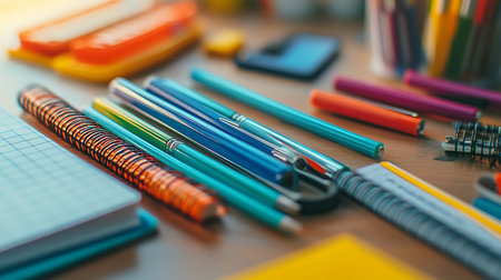 School supplies on the table. Back to school concept. Selective focus.の素材
