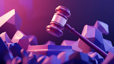 Judges Gavel and Blue Cubes Background. 3D Renderの素材