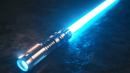 Flashlight on a black background with blue light. 3d renderingの素材