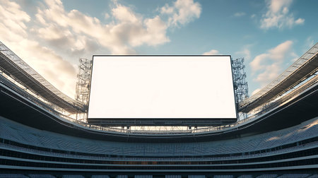Blank billboard in the stadium with blue sky. 3d renderingの素材