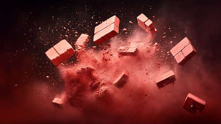 3d rendering of explosion of red cubes. 3d illustration.の素材