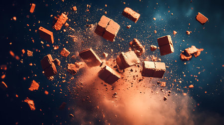 Abstract explosion of brick. 3d rendering, 3d illustration.の素材