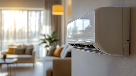 Air conditioner in the living room of a modern house. 3d renderingの素材