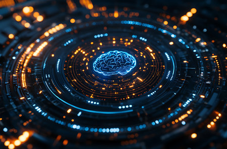 3D rendering of artificial intelligence in the cyberspace. Technology conceptの素材