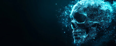 Human skull made of glowing particles. 3d rendering, 3d illustration.の素材