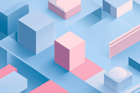 Abstract geometric background with 3d cubes in pastel colors. Vector illustration.の素材