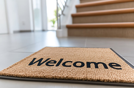 Welcome doormat on the floor at home. 3D renderingの素材