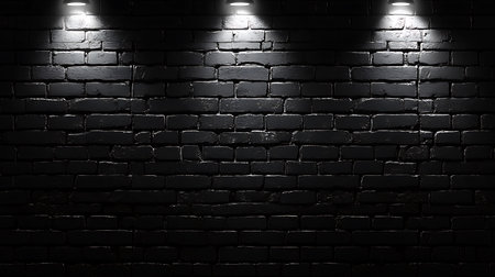 Black brick wall with spotlights. Abstract background for your design.の素材