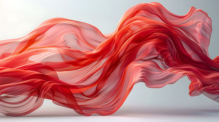 Abstract background of red wavy silk or satin. 3d rendering image.の素材