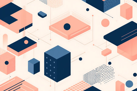 Abstract geometric background with isometric cubes, hexagons, squares and rectangles. Vector illustrationの素材