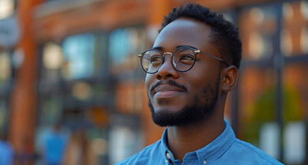 Portrait of a young african american man in eyeglassesの素材
