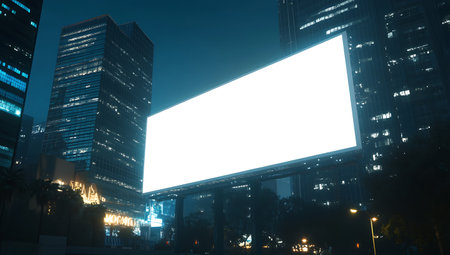 Blank billboard in the city at night,3d rendering.の素材