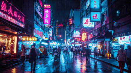 Unidentified people walking in Ximending street at night. Ximending is a famous shopping street in Hong Kong.の素材