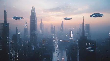Futuristic city with high-rise buildings and skyscrapersの素材