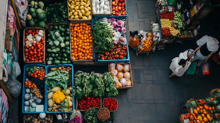 Vegetables and fruits at a market in Kathmandu, Nepalの素材