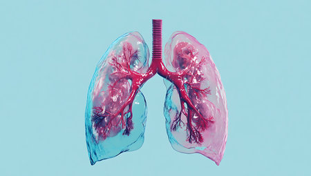 Lungs anatomy on blue background. 3D rendering and illustration.の素材