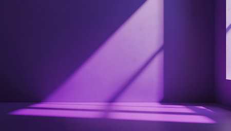 Purple wall with shadow and sunlight. 3d render illustration.の素材