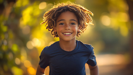 Portrait of smiling african american little girl in park.の素材