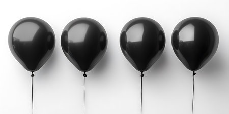Black balloons isolated on white background. 3D rendering. Top view.の素材