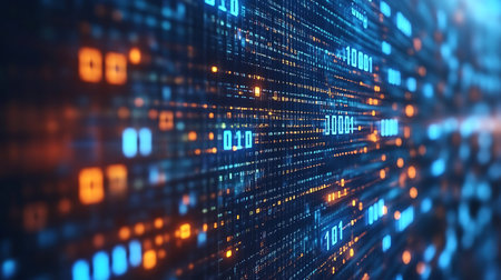 Abstract digital binary code background. 3d rendering toned image double exposureの素材