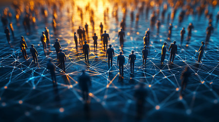 Silhouette of a group of people with network connection. 3d renderingの素材