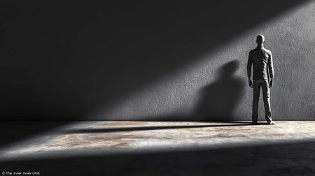 Silhouette of a man in front of a wall with shadowの素材