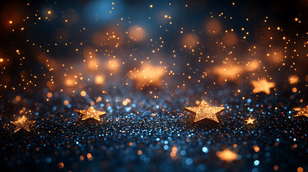 Glitter vintage lights background. gold and blue. de-focusedの素材
