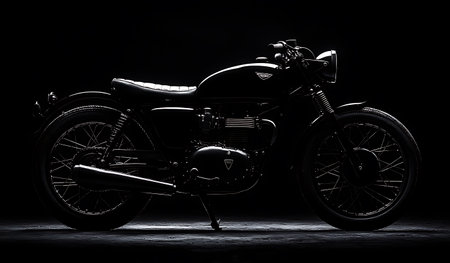 Old vintage motorcycle on a black background in a low key lighting.の素材