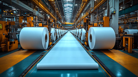 Conveyor belt in a modern factory. 3d rendering.の素材