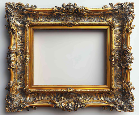 Classic golden frame for paintings, mirrors or photo isolated on white backgroundの素材