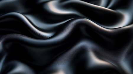 Closeup of rippled black satin fabric, abstract backgroundの素材