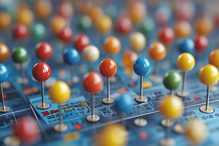 3d illustration of colorful buttons on a computer circuit board, close upの素材