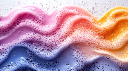 abstract background of colorful liquid soap foam with bubbles close-upの素材