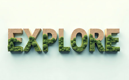 3D render of the word 'Explore' made of green treesの素材