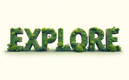 Explore word made of green plants on white background. 3d renderの素材