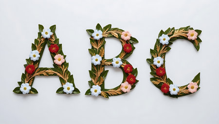 alphabet A B C made of flowers and leaves on white backgroundの素材
