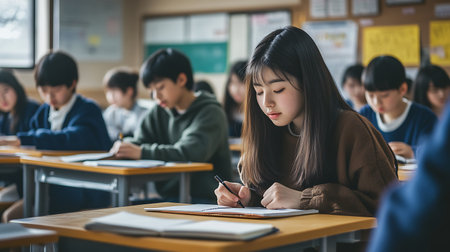 Group of Asian students studying together in the classroom. Education concept.の素材