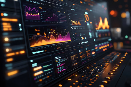 Close up view of modern computer monitor with glowing forex charts. Stock market conceptの素材