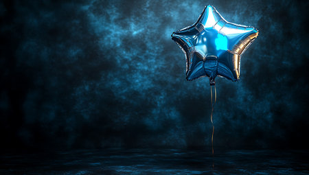 Blue star balloon on a dark blue background. 3D Renderingの素材