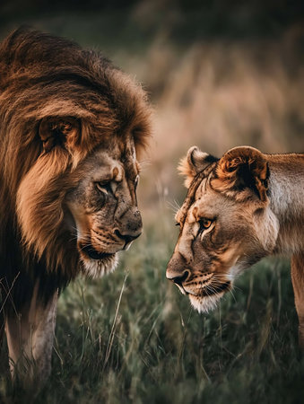 Lion and lioness in the savannah of Zimbabwe, Africaの素材